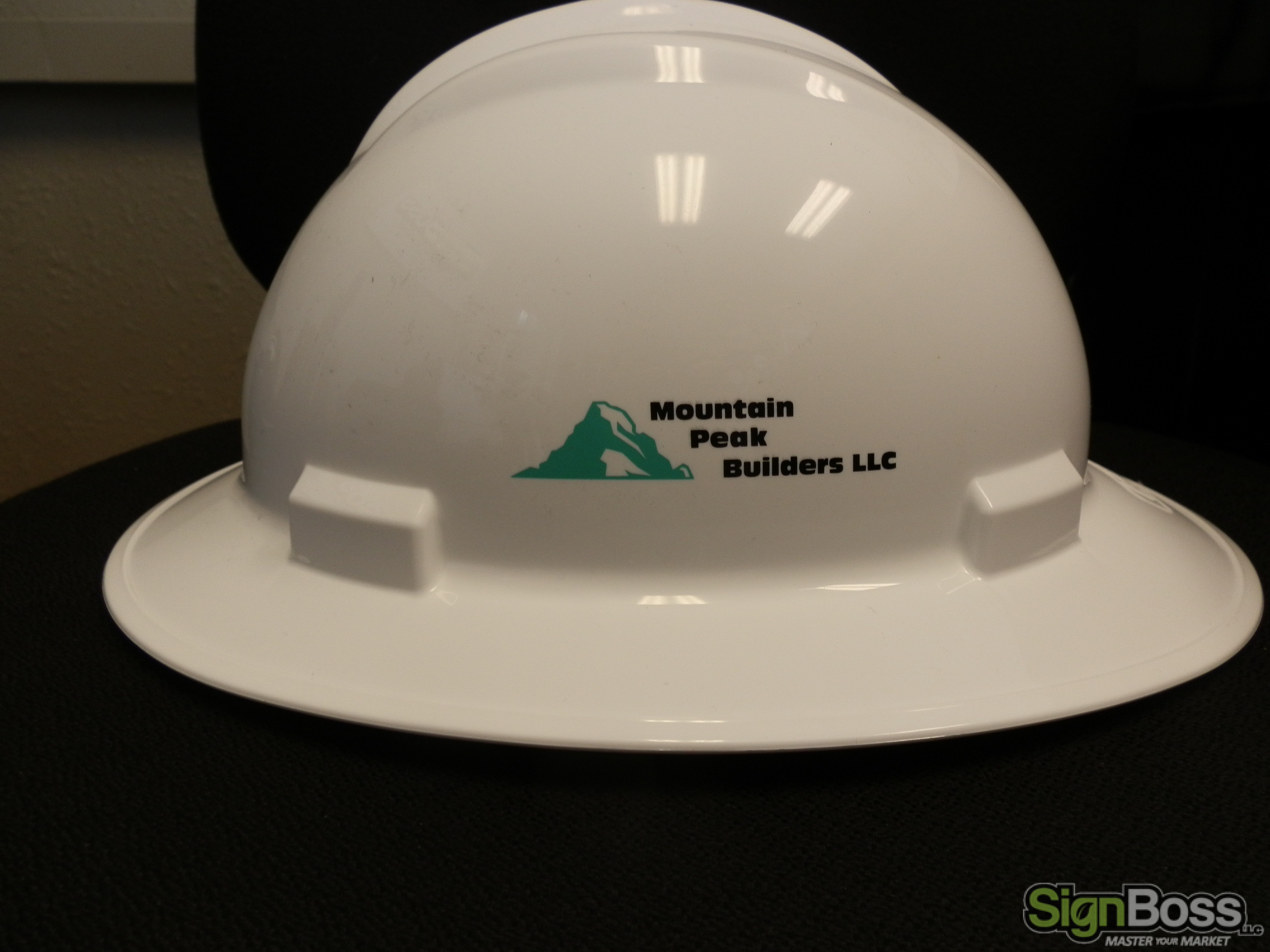 Mt. Peak Builders - Custom Hard Hat Graphics - SignBoss LLC - Gillette ...