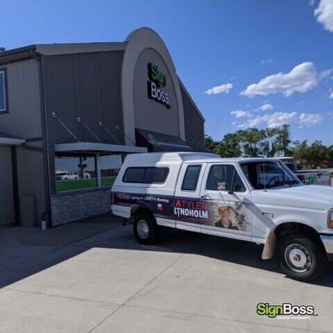 temporary vehicle graphics for campaigning in Gillette and Sundance WY