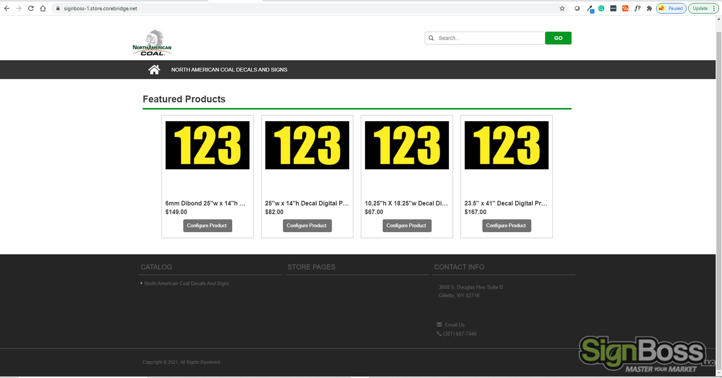 North American Coal eCommerce Store with SignBoss