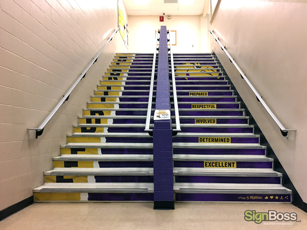 Vinyl stairwell graphics for high schools in Gillette WY