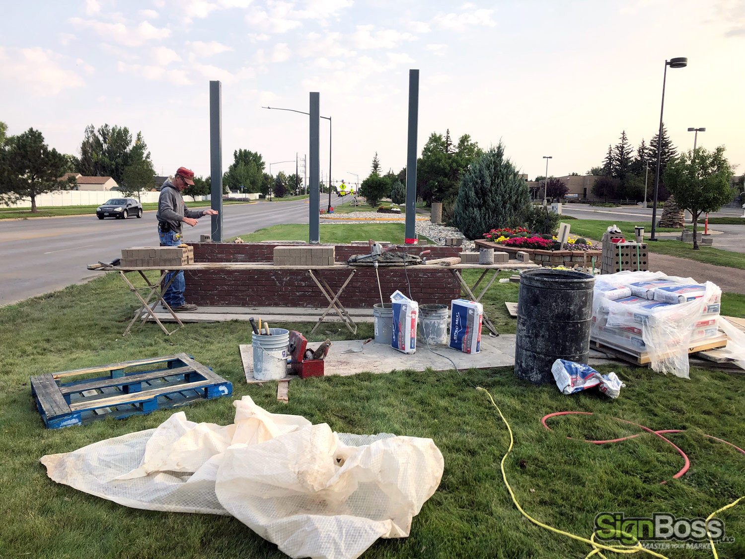 Preparing to install the LED monument sign in Gillette WY